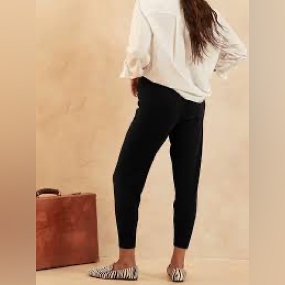 Banana Republic Kiera Cashmere joggers black drawstring waist banded ankle P SM